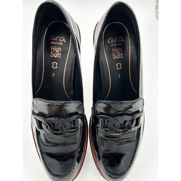 Ara HighSoft Womens Loafers Size 7 Black Patent Leather Chain Link Comfort Shoes - Picture 4 of 9